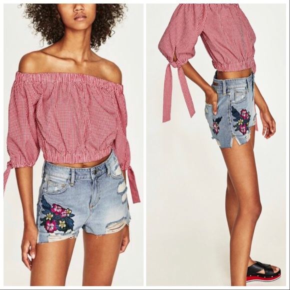 ZARA Distressed Patchwork Denim Shorts - Picture 9 of 9